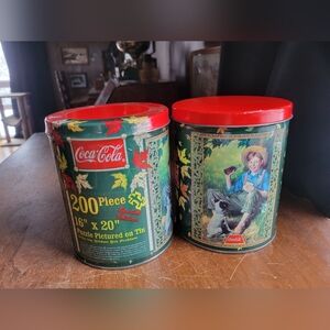 2 vintage coca cola puzzles And tin